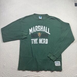 NCAA Marshall Thermal Shirt Mens Medium Green Good The Herd Long Sleeve Waffle
